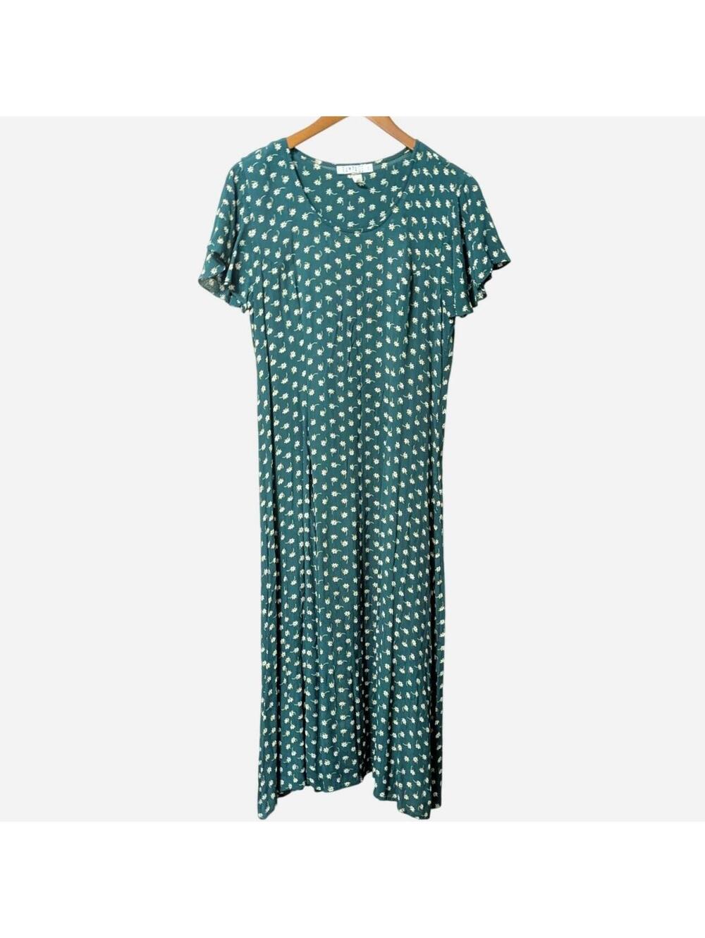 90s Rampage Forest Green Ditsy Floral Flutter Sleeve Maxi Dress